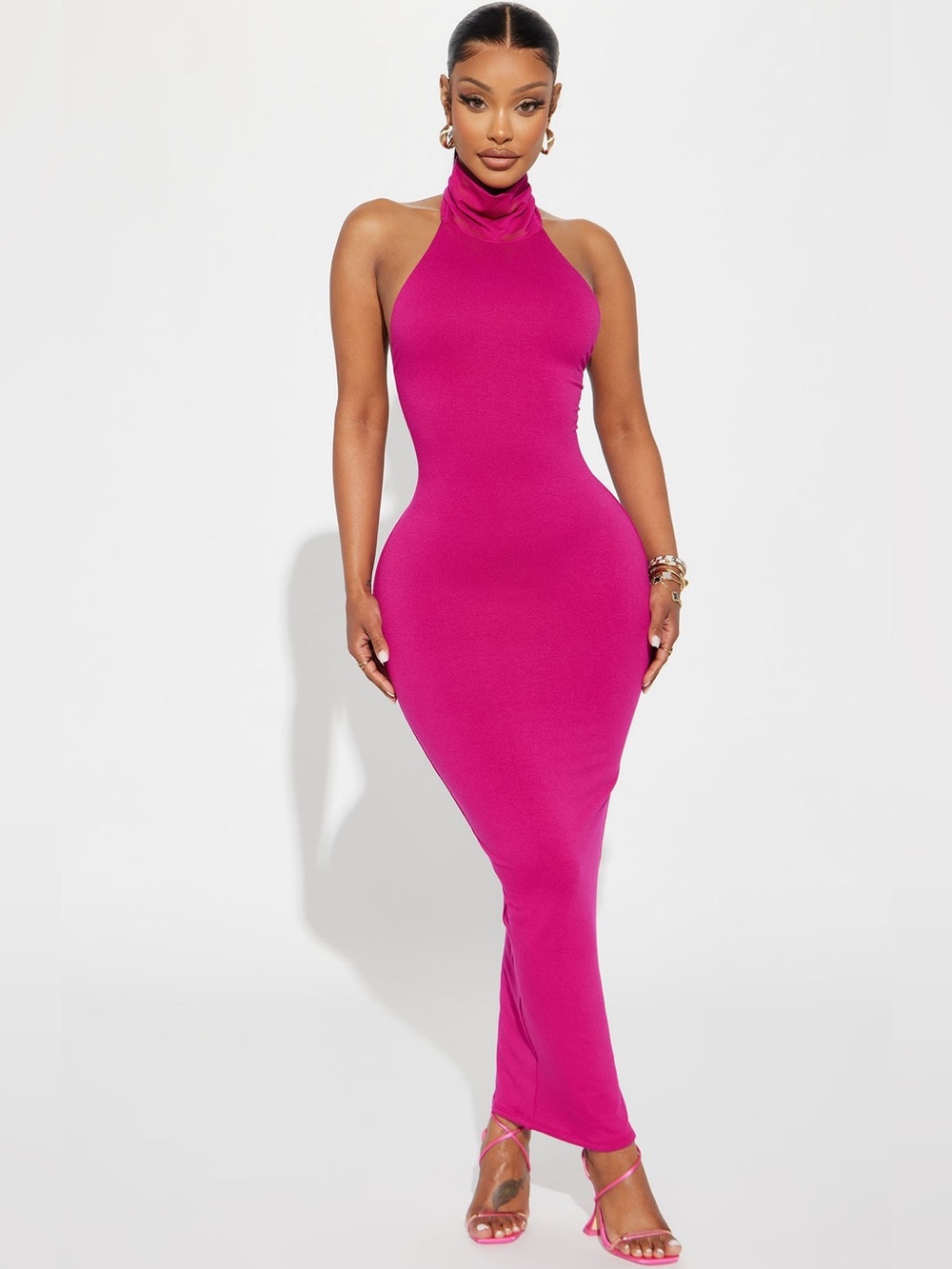Fashion Nova‎ Nala Backless Maxi Dress Fuchsia Pink Halter XL NWT